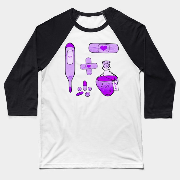 First Aid Kit Purple Baseball T-Shirt by Olooriel